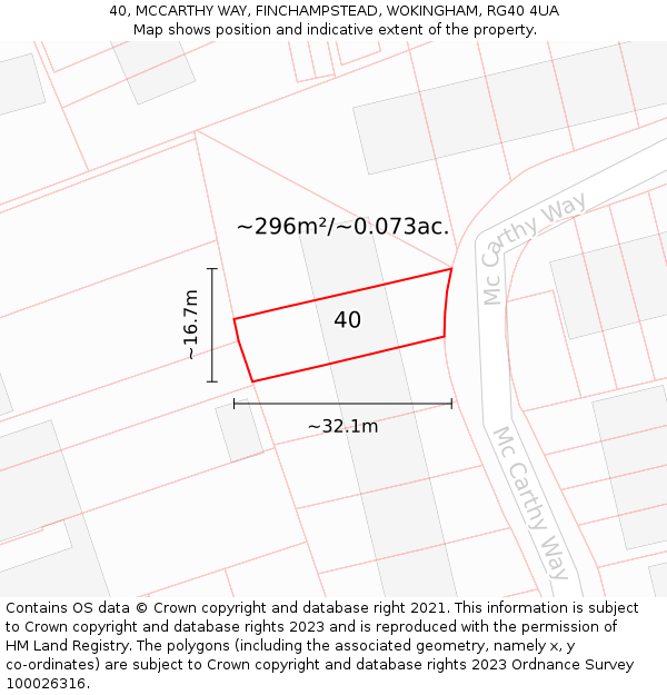 40, MCCARTHY WAY, FINCHAMPSTEAD, WOKINGHAM, RG40 4UA: Plot and title map