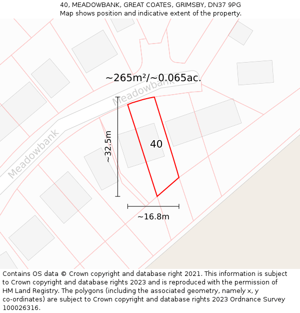 40, MEADOWBANK, GREAT COATES, GRIMSBY, DN37 9PG: Plot and title map