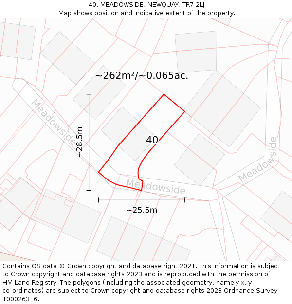 40, MEADOWSIDE, NEWQUAY, TR7 2LJ: Plot and title map