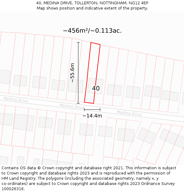 40, MEDINA DRIVE, TOLLERTON, NOTTINGHAM, NG12 4EP: Plot and title map