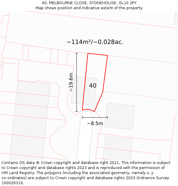 40, MELBOURNE CLOSE, STONEHOUSE, GL10 2PY: Plot and title map