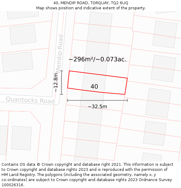 40, MENDIP ROAD, TORQUAY, TQ2 6UQ: Plot and title map