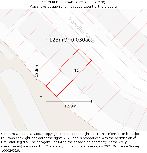 40, MEREDITH ROAD, PLYMOUTH, PL2 3QJ: Plot and title map