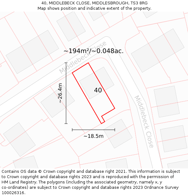 40, MIDDLEBECK CLOSE, MIDDLESBROUGH, TS3 8RG: Plot and title map