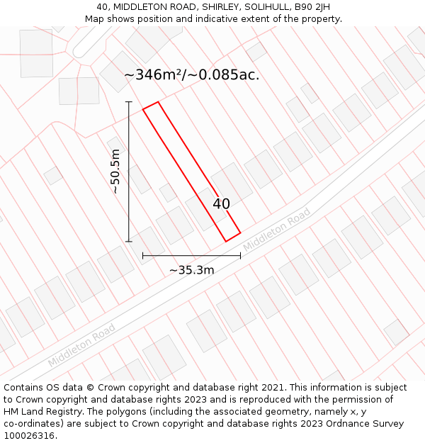 40, MIDDLETON ROAD, SHIRLEY, SOLIHULL, B90 2JH: Plot and title map