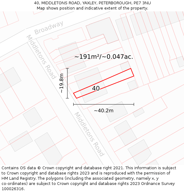 40, MIDDLETONS ROAD, YAXLEY, PETERBOROUGH, PE7 3NU: Plot and title map