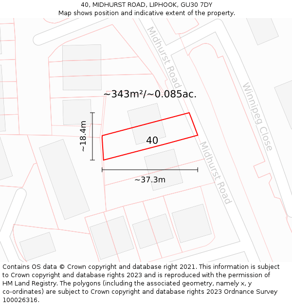 40, MIDHURST ROAD, LIPHOOK, GU30 7DY: Plot and title map