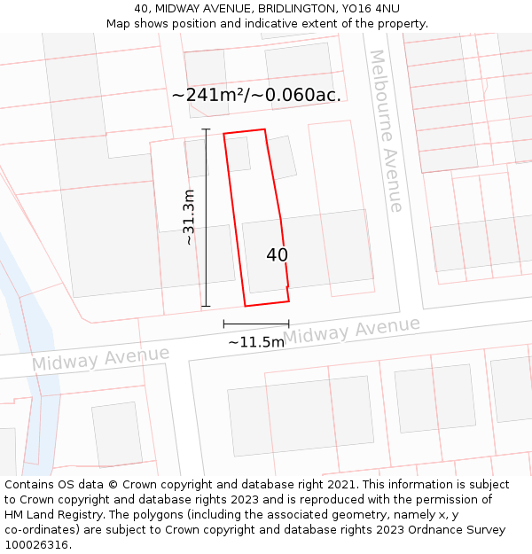 40, MIDWAY AVENUE, BRIDLINGTON, YO16 4NU: Plot and title map