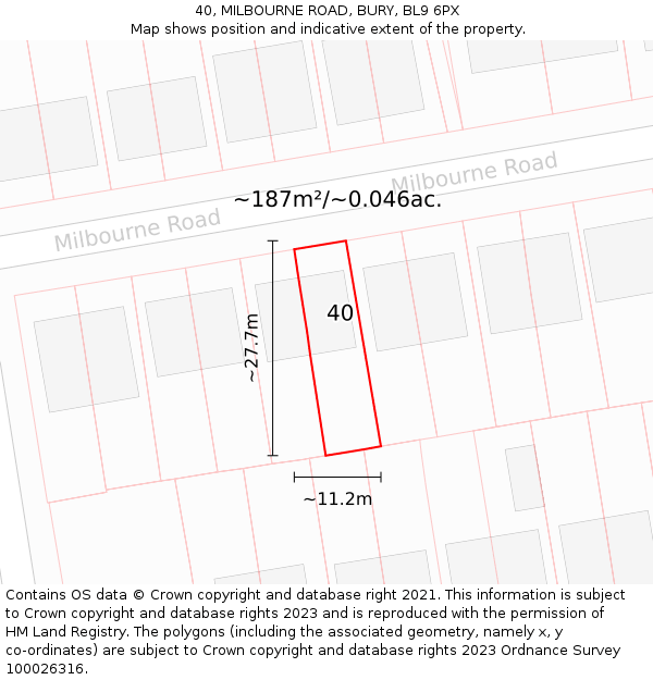 40, MILBOURNE ROAD, BURY, BL9 6PX: Plot and title map