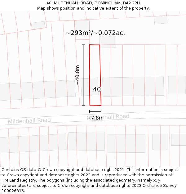 40, MILDENHALL ROAD, BIRMINGHAM, B42 2PH: Plot and title map