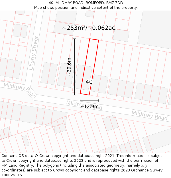 40, MILDMAY ROAD, ROMFORD, RM7 7DD: Plot and title map
