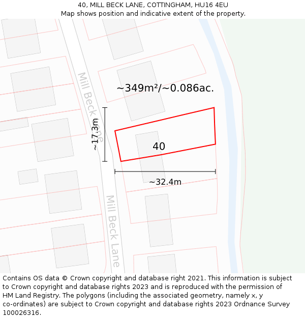 40, MILL BECK LANE, COTTINGHAM, HU16 4EU: Plot and title map