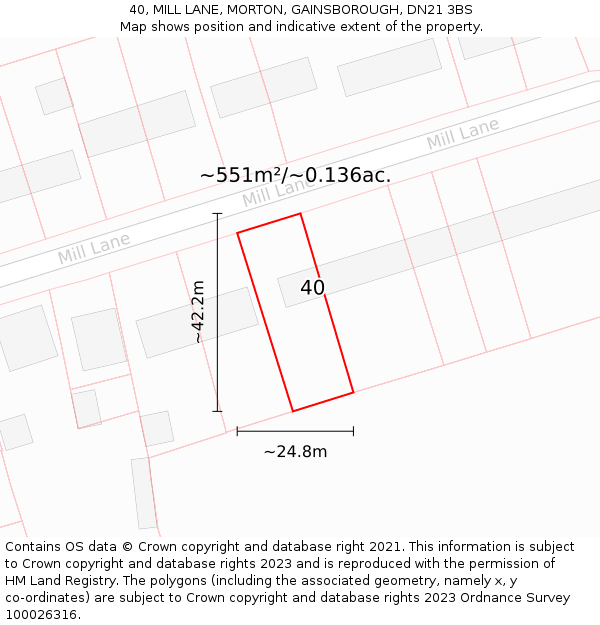 40, MILL LANE, MORTON, GAINSBOROUGH, DN21 3BS: Plot and title map