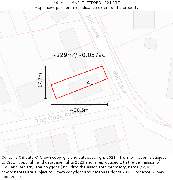 40, MILL LANE, THETFORD, IP24 3BZ: Plot and title map