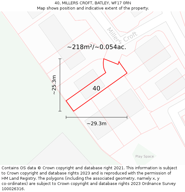 40, MILLERS CROFT, BATLEY, WF17 0RN: Plot and title map