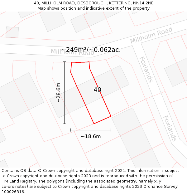 40, MILLHOLM ROAD, DESBOROUGH, KETTERING, NN14 2NE: Plot and title map