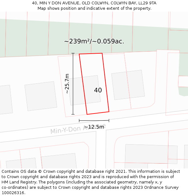 40, MIN Y DON AVENUE, OLD COLWYN, COLWYN BAY, LL29 9TA: Plot and title map