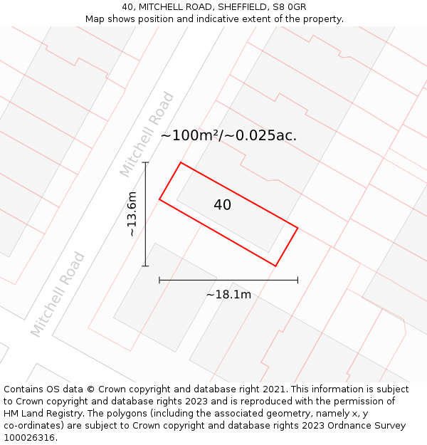 40, MITCHELL ROAD, SHEFFIELD, S8 0GR: Plot and title map