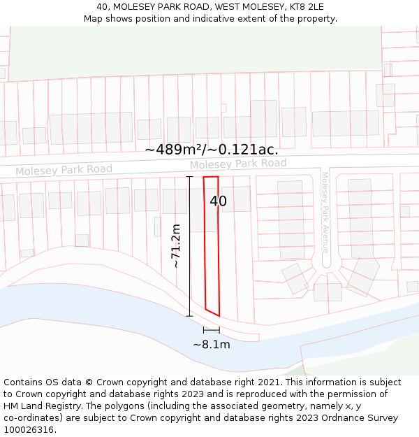 40, MOLESEY PARK ROAD, WEST MOLESEY, KT8 2LE: Plot and title map