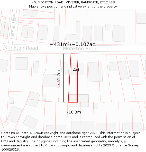 40, MONKTON ROAD, MINSTER, RAMSGATE, CT12 4EB: Plot and title map