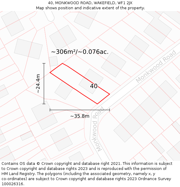 40, MONKWOOD ROAD, WAKEFIELD, WF1 2JX: Plot and title map