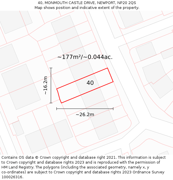 40, MONMOUTH CASTLE DRIVE, NEWPORT, NP20 2QS: Plot and title map