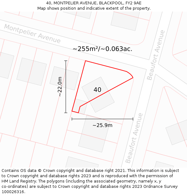 40, MONTPELIER AVENUE, BLACKPOOL, FY2 9AE: Plot and title map