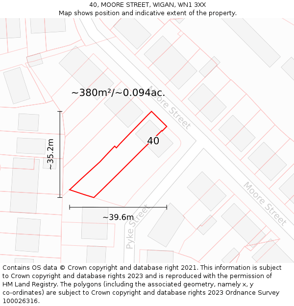 40, MOORE STREET, WIGAN, WN1 3XX: Plot and title map