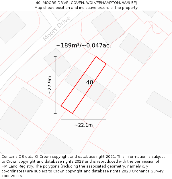 40, MOORS DRIVE, COVEN, WOLVERHAMPTON, WV9 5EJ: Plot and title map