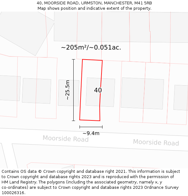 40, MOORSIDE ROAD, URMSTON, MANCHESTER, M41 5RB: Plot and title map