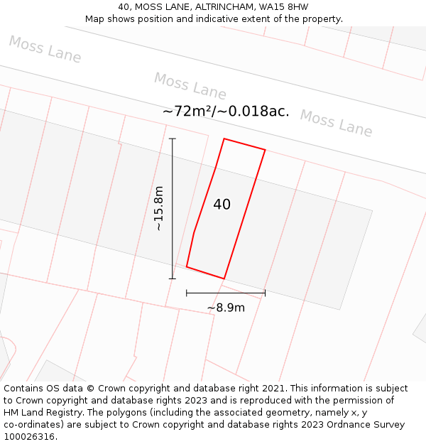 40, MOSS LANE, ALTRINCHAM, WA15 8HW: Plot and title map