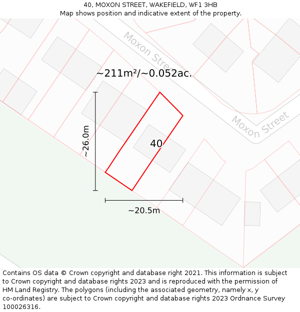 40, MOXON STREET, WAKEFIELD, WF1 3HB: Plot and title map