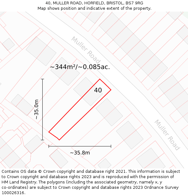 40, MULLER ROAD, HORFIELD, BRISTOL, BS7 9RG: Plot and title map