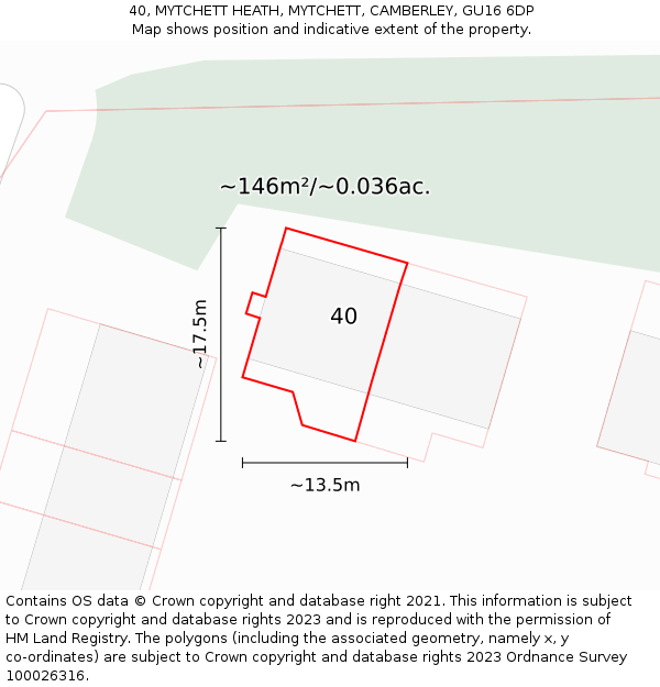 40, MYTCHETT HEATH, MYTCHETT, CAMBERLEY, GU16 6DP: Plot and title map