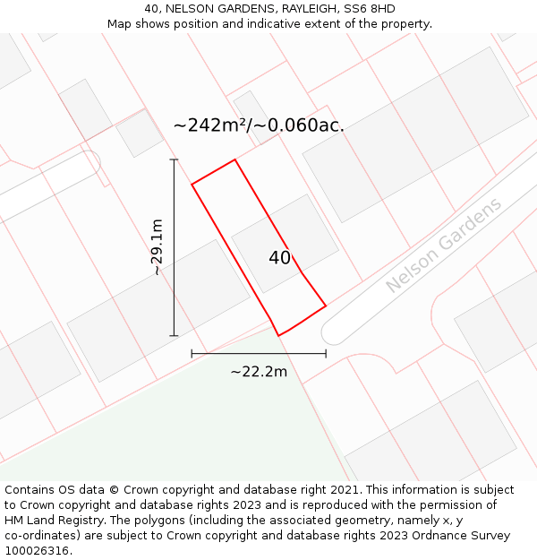 40, NELSON GARDENS, RAYLEIGH, SS6 8HD: Plot and title map