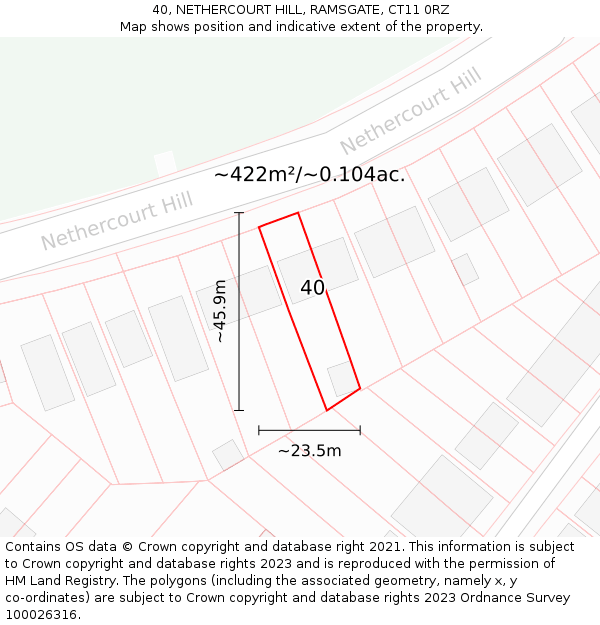 40, NETHERCOURT HILL, RAMSGATE, CT11 0RZ: Plot and title map