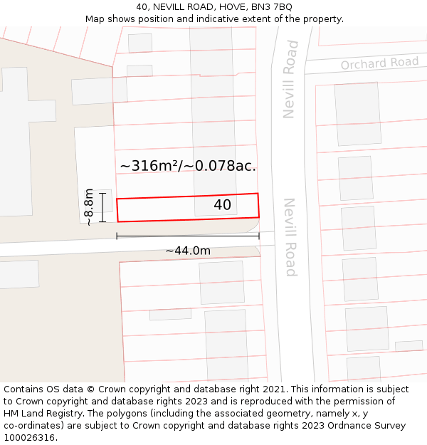 40, NEVILL ROAD, HOVE, BN3 7BQ: Plot and title map