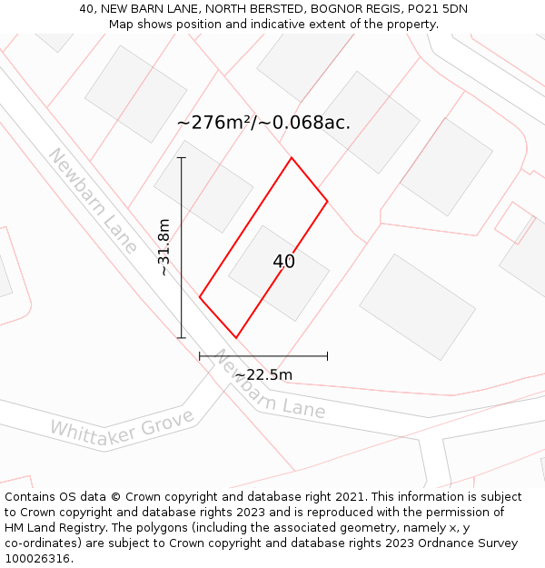 40, NEW BARN LANE, NORTH BERSTED, BOGNOR REGIS, PO21 5DN: Plot and title map