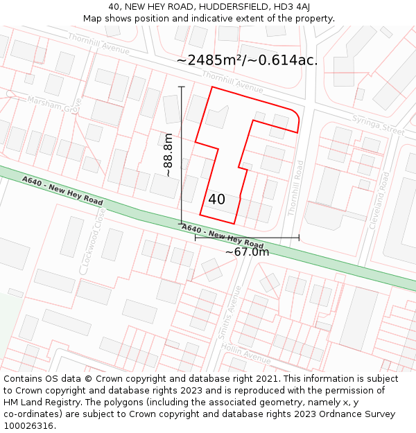 40, NEW HEY ROAD, HUDDERSFIELD, HD3 4AJ: Plot and title map