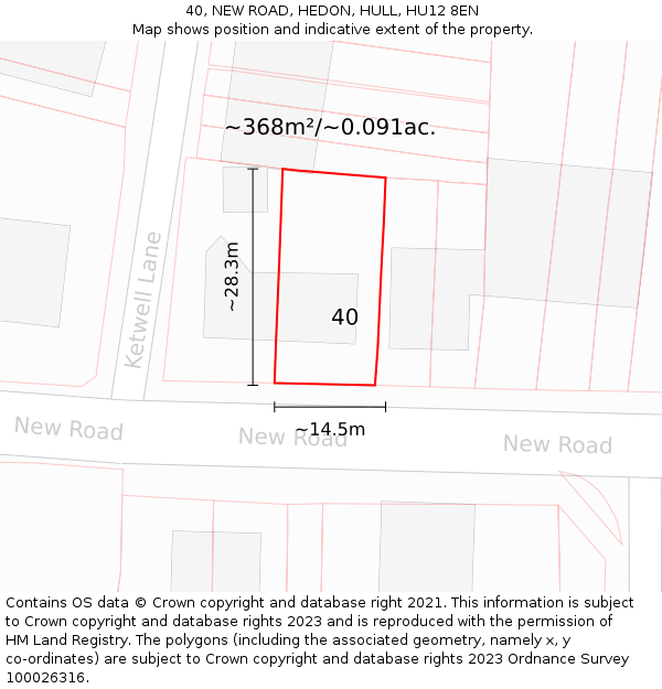 40, NEW ROAD, HEDON, HULL, HU12 8EN: Plot and title map