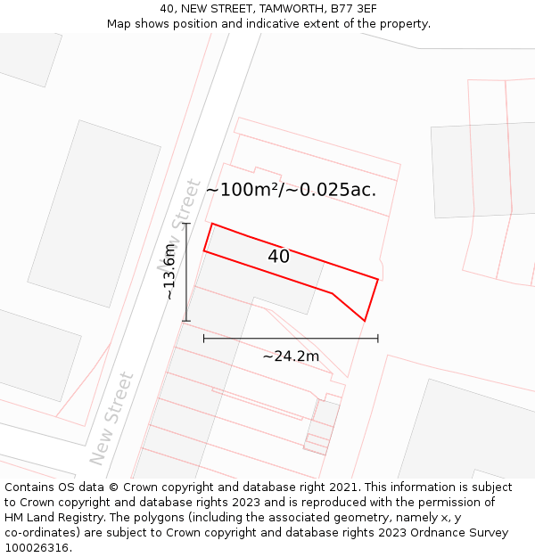 40, NEW STREET, TAMWORTH, B77 3EF: Plot and title map