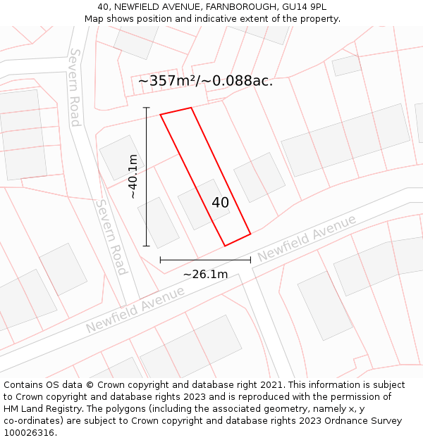 40, NEWFIELD AVENUE, FARNBOROUGH, GU14 9PL: Plot and title map