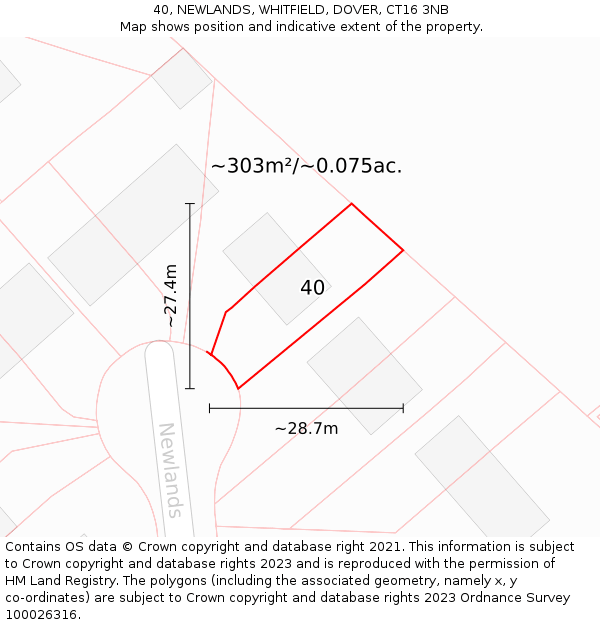 40, NEWLANDS, WHITFIELD, DOVER, CT16 3NB: Plot and title map