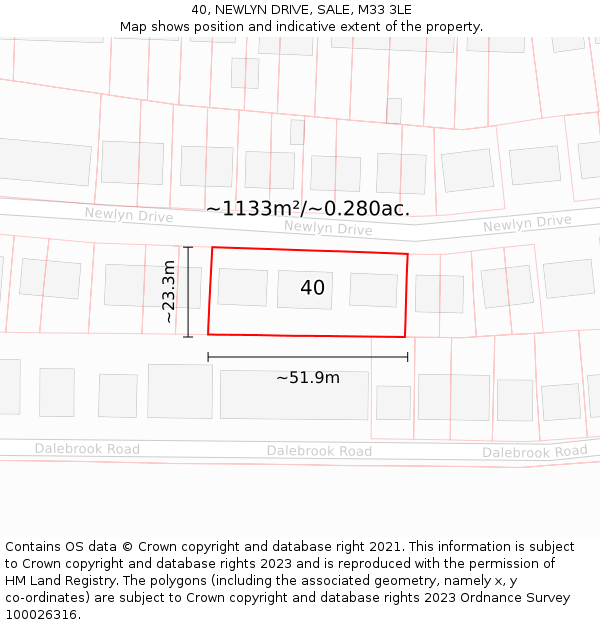 40, NEWLYN DRIVE, SALE, M33 3LE: Plot and title map