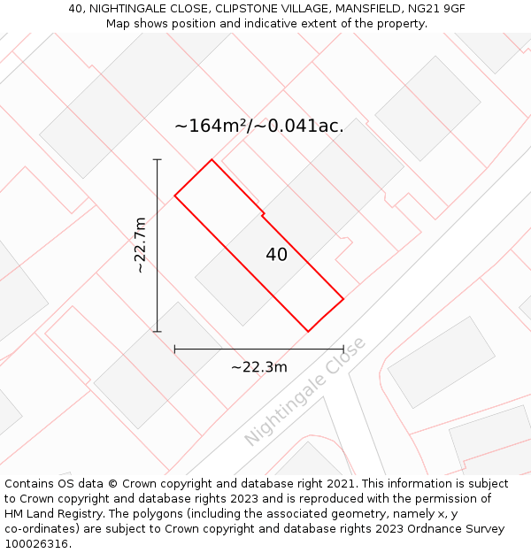 40, NIGHTINGALE CLOSE, CLIPSTONE VILLAGE, MANSFIELD, NG21 9GF: Plot and title map
