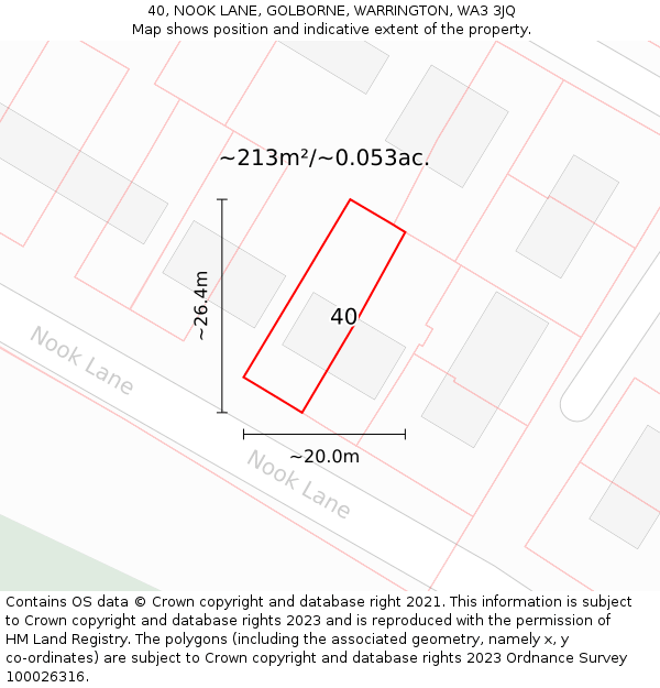 40, NOOK LANE, GOLBORNE, WARRINGTON, WA3 3JQ: Plot and title map