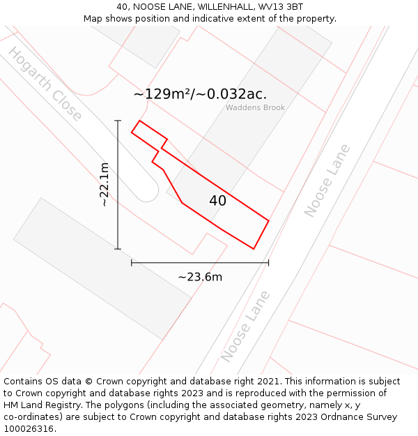 40, NOOSE LANE, WILLENHALL, WV13 3BT: Plot and title map