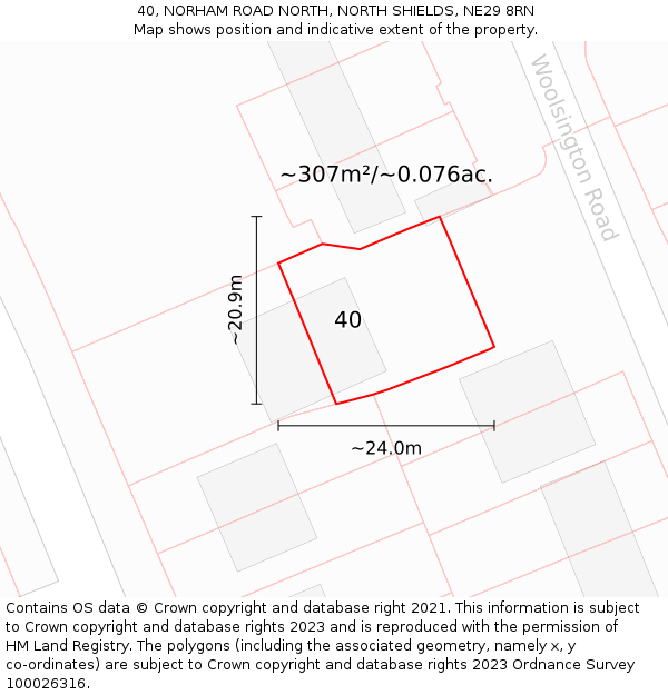 40, NORHAM ROAD NORTH, NORTH SHIELDS, NE29 8RN: Plot and title map