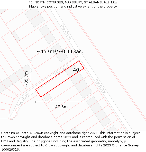 40, NORTH COTTAGES, NAPSBURY, ST ALBANS, AL2 1AW: Plot and title map