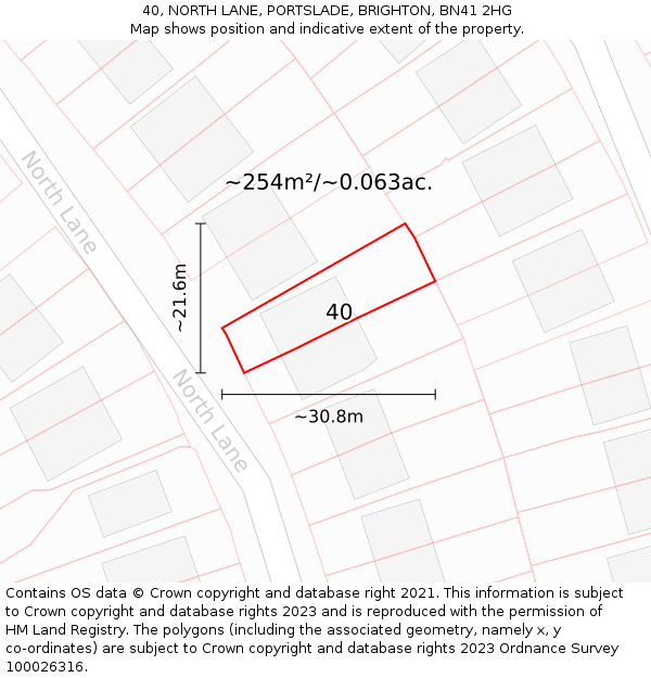 40, NORTH LANE, PORTSLADE, BRIGHTON, BN41 2HG: Plot and title map